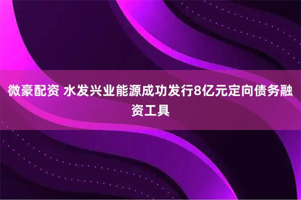 微豪配资 水发兴业能源成功发行8亿元定向债务融资工具