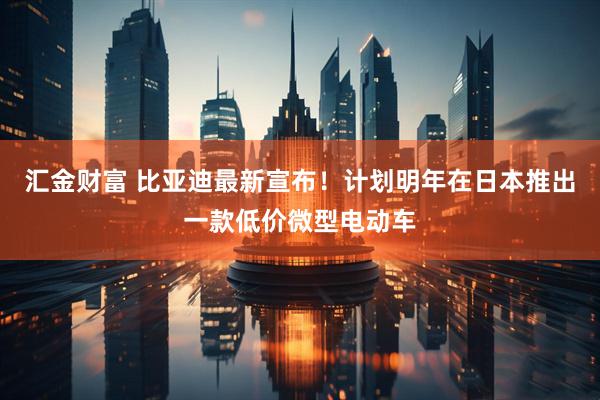 汇金财富 比亚迪最新宣布！计划明年在日本推出一款低价微型电动车